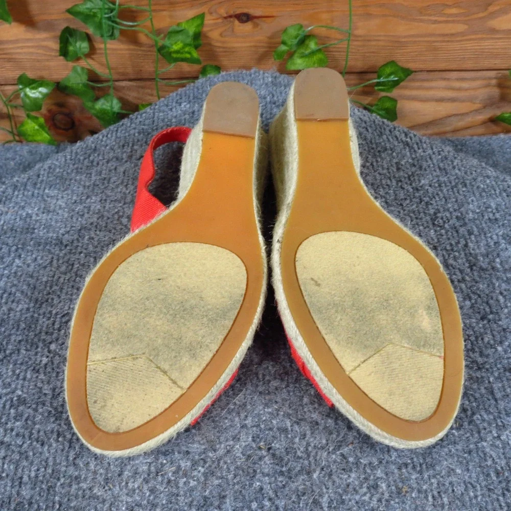 Coldwater Creek Women Espadrille Wedge Sandals Size 6.5 Summer Red Canvas Bamboo